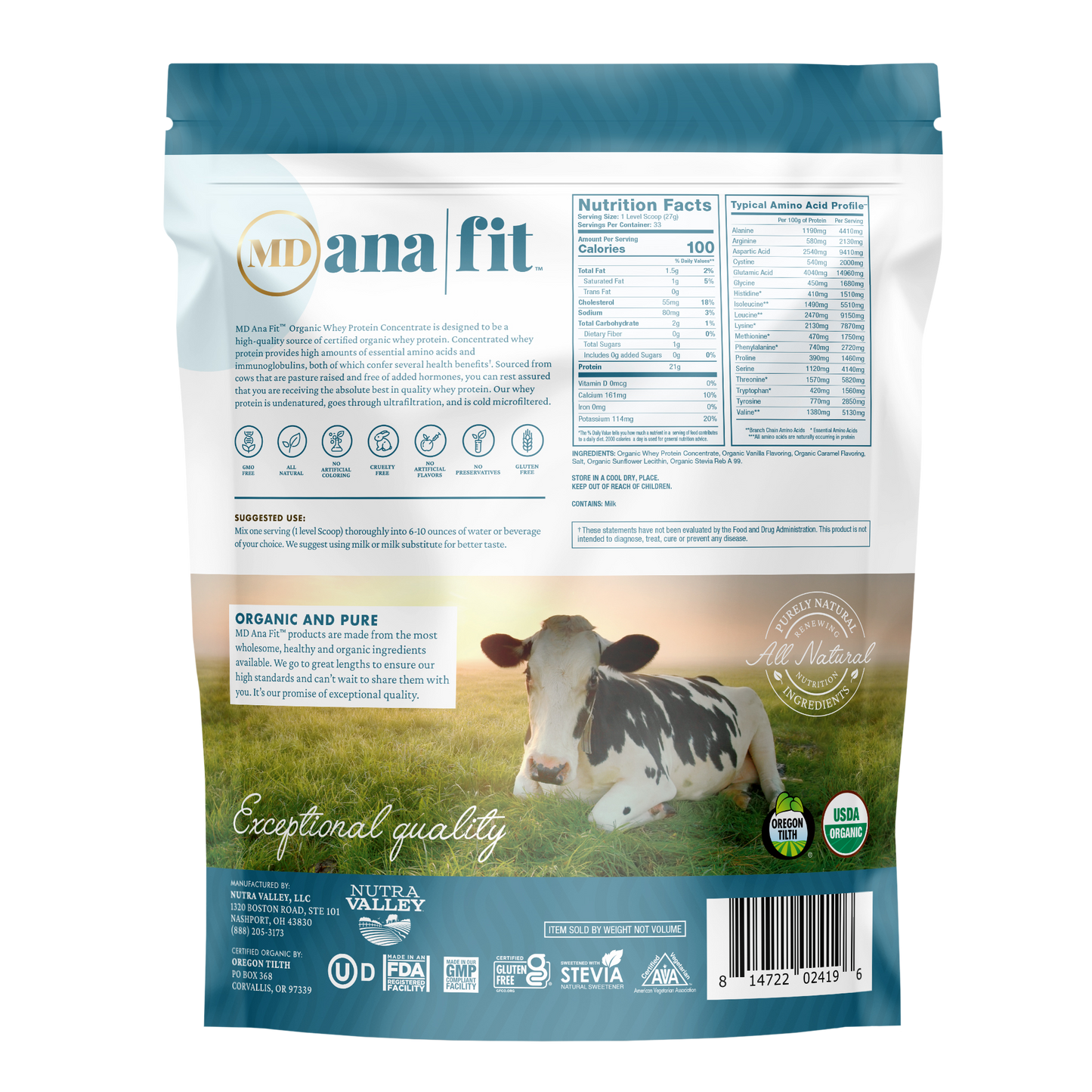 Organic Whey concentrate protein powder, Pasture Raised All Natural Hormone Free